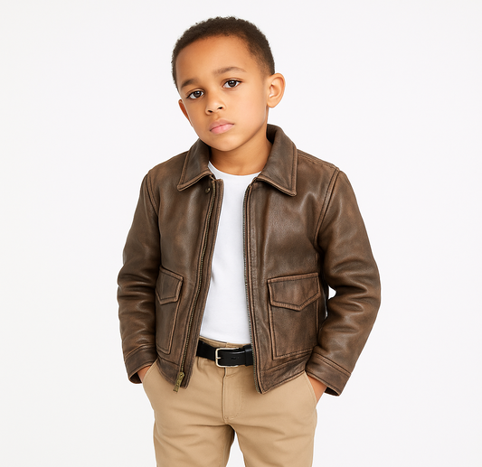 Kids Indiana Jones Harrison Ford Toddler Distressed Real Leather Jacket