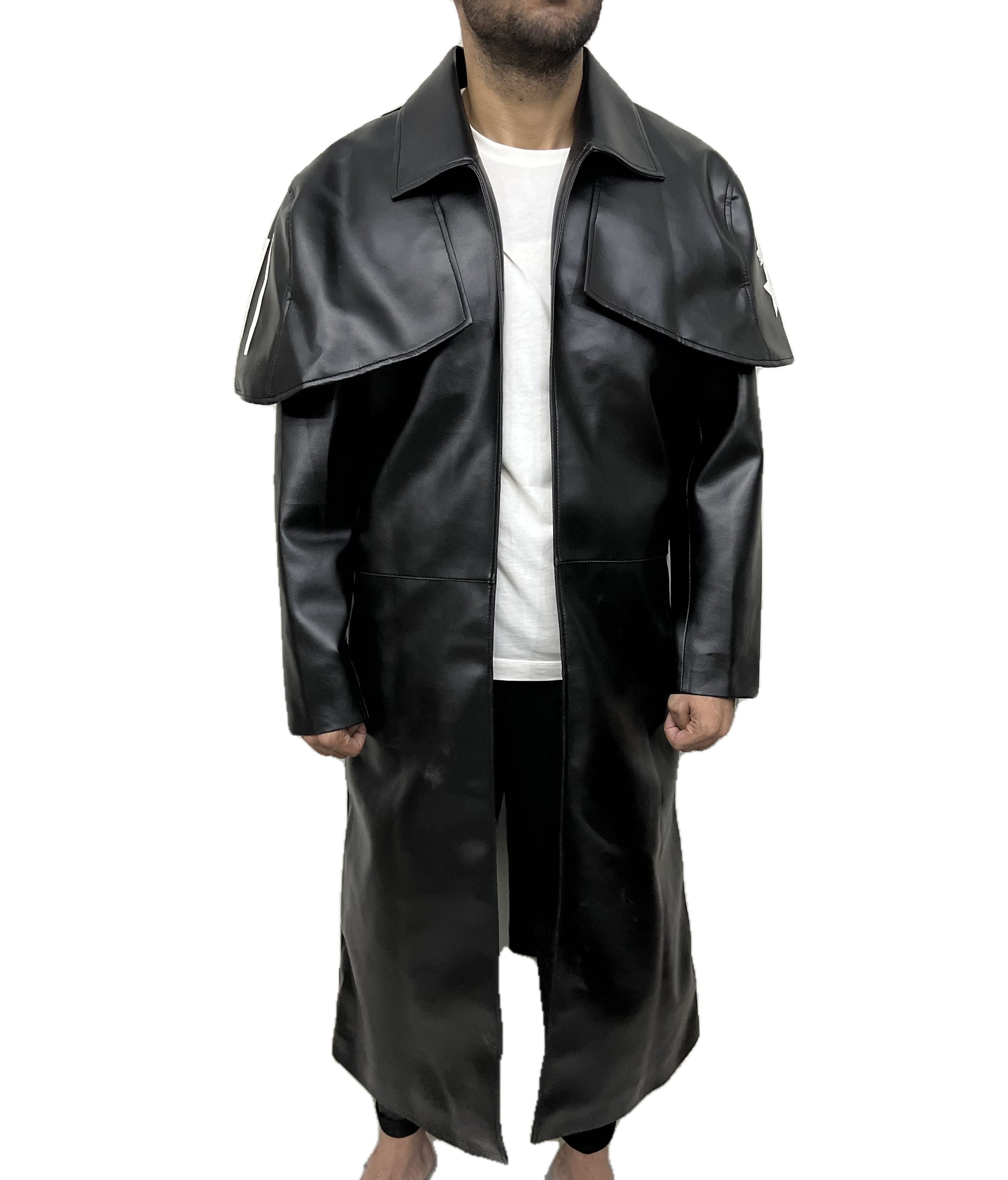 Fallout New Vegas NCR Ranger Black Leather Duster Coat front view