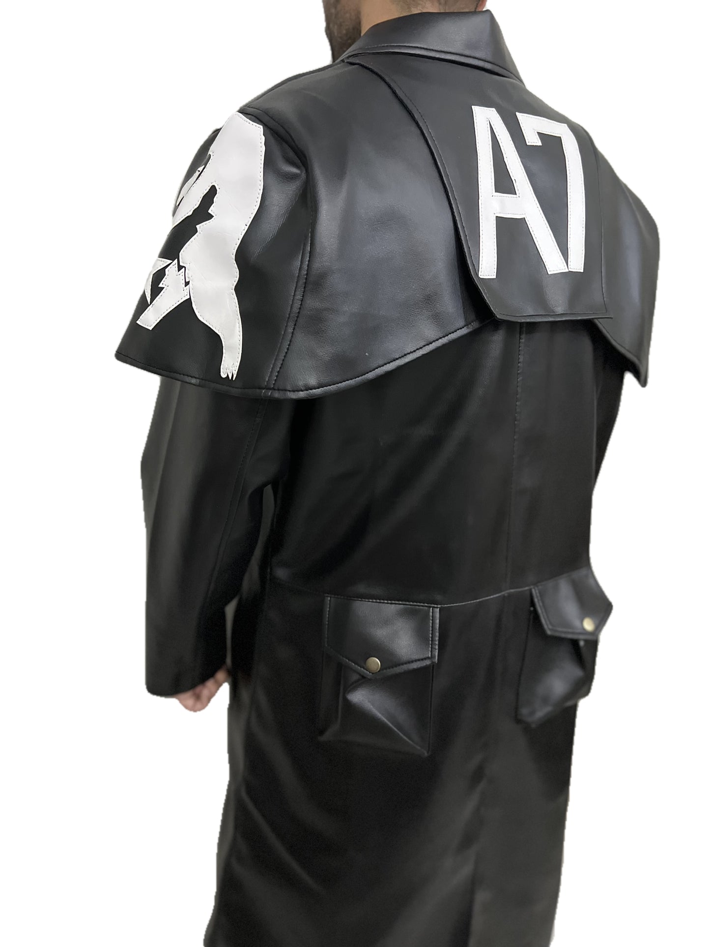 Fallout New Vegas NCR Ranger cosplay black long coat angled back view