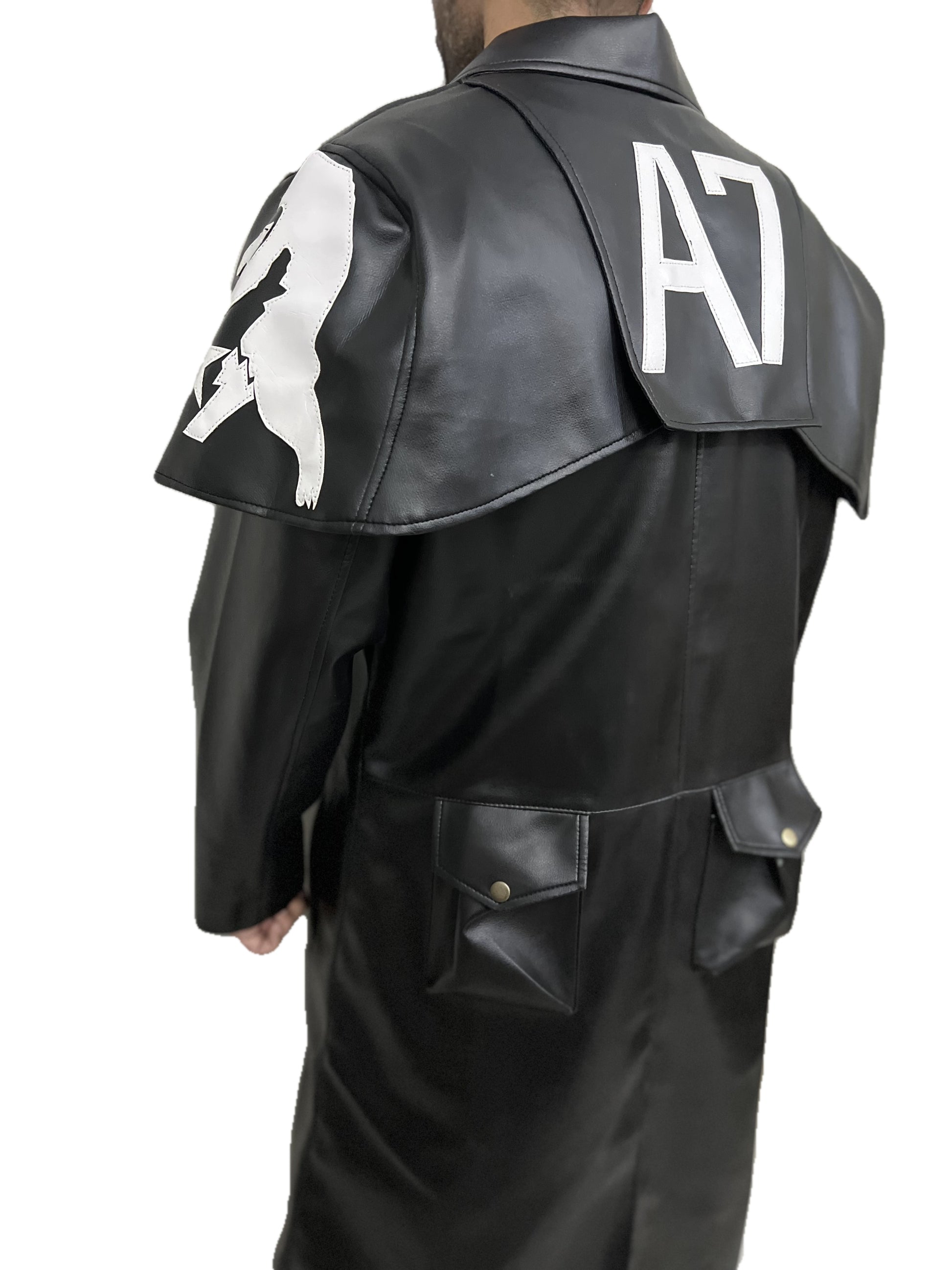 Fallout New Vegas NCR Ranger cosplay black long coat angled back view