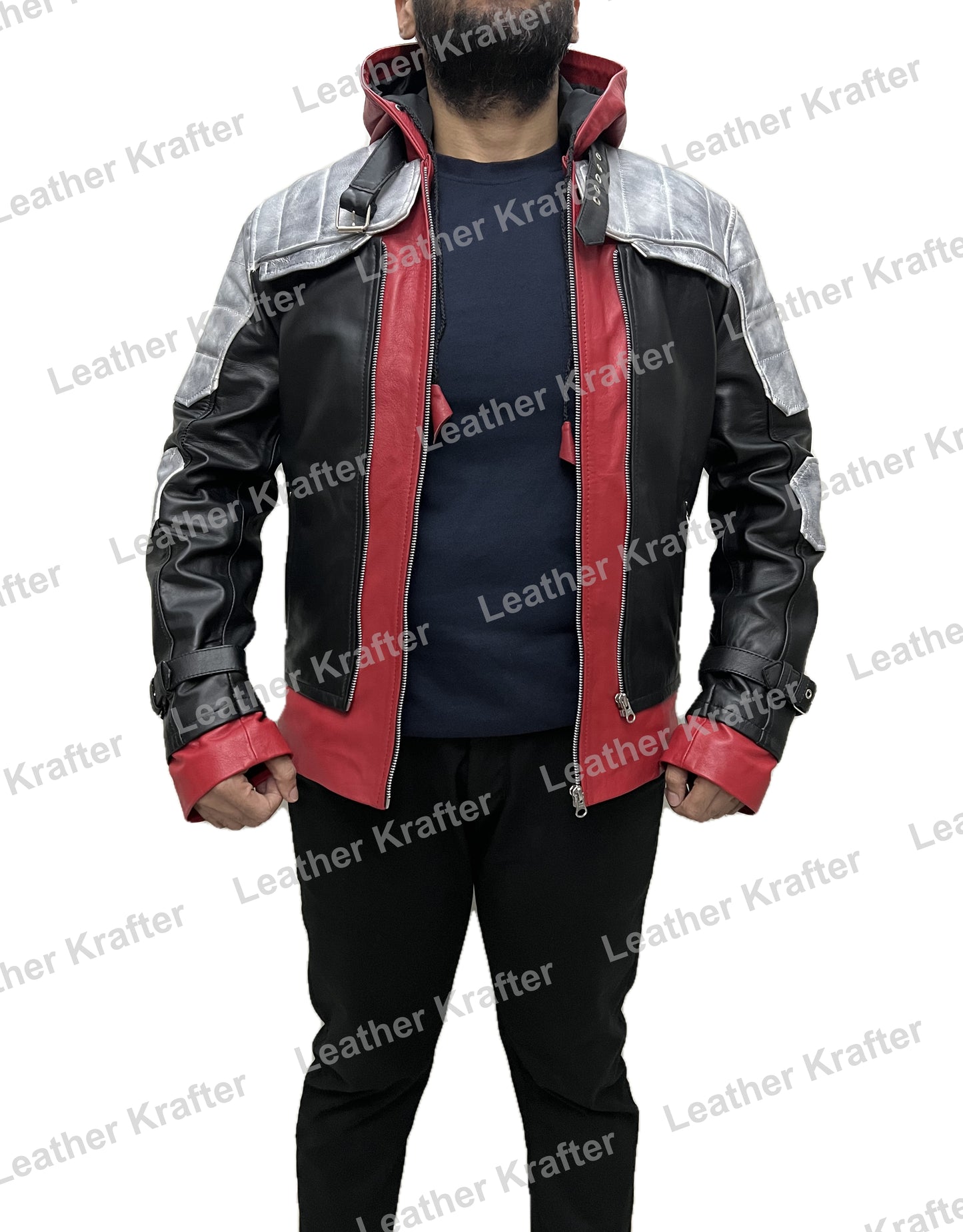 Red Hood Jason Todd Arkham Knight Distressed Biker Real Leather Jacket