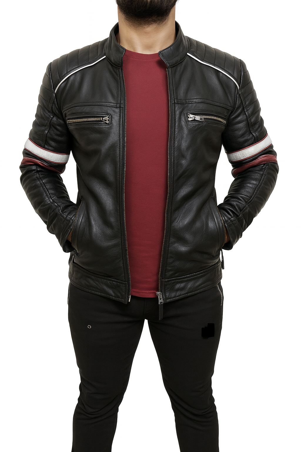 Men Cafe Racer Motorcycle Classic Biker Real Leather Jacket