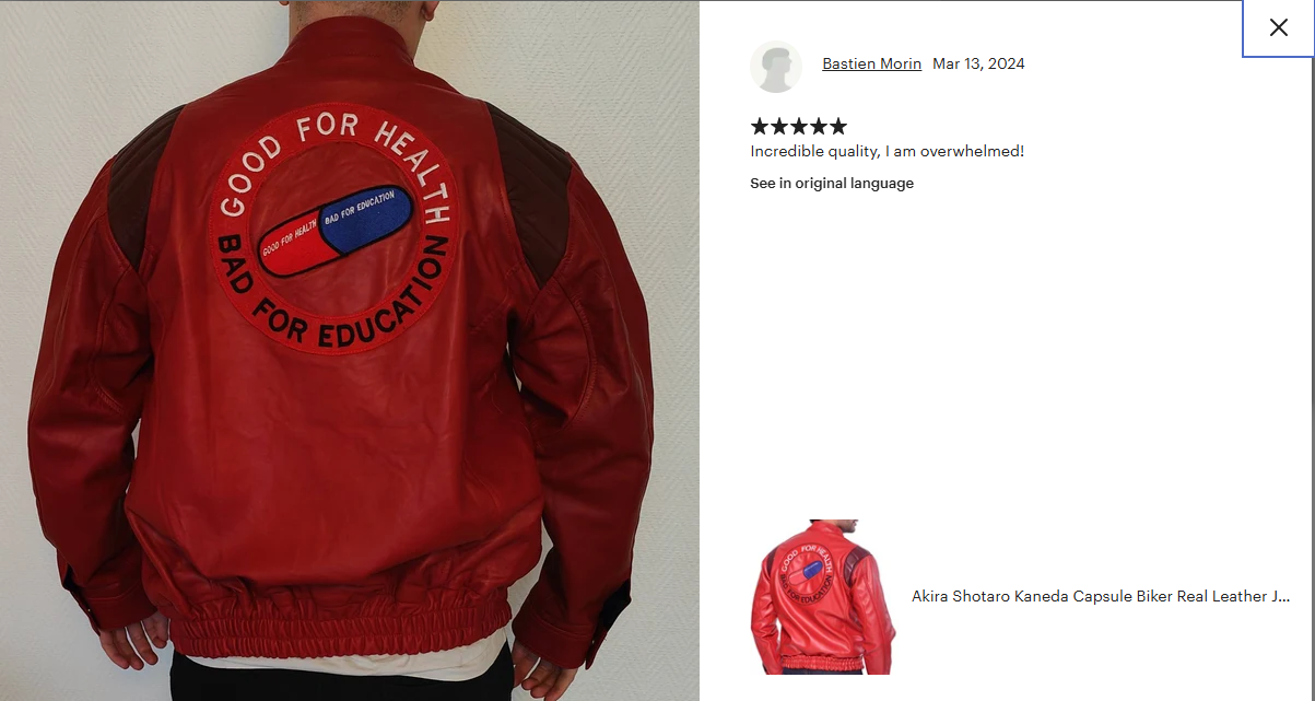 Akira Kaneda Capsule Anime Bomber Biker Real Leather Jacket