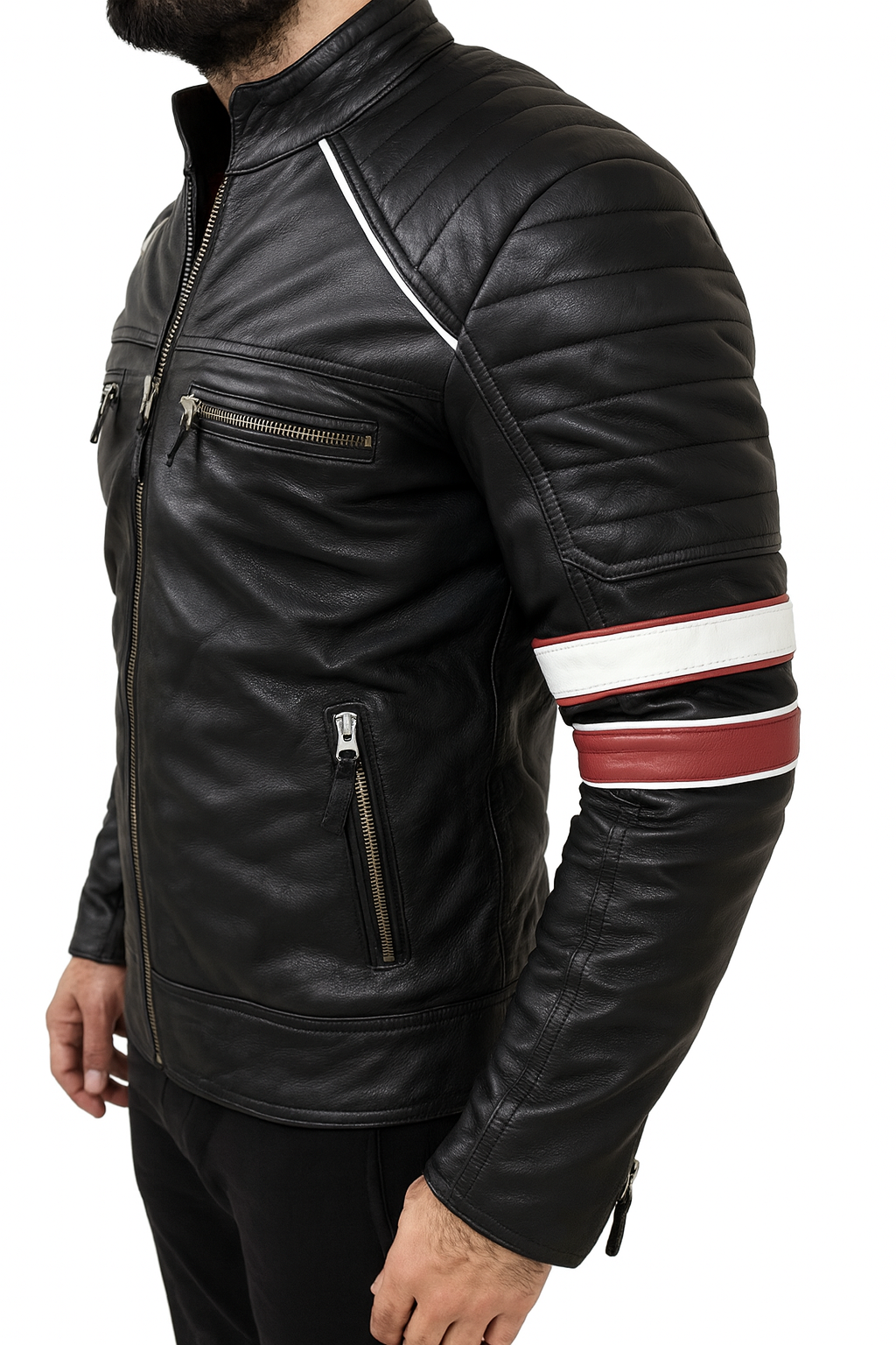 Men Cafe Racer Motorcycle Classic Biker Real Leather Jacket