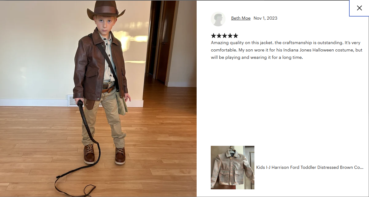 Kids Indiana Jones Harrison Ford Toddler Distressed Real Leather Jacket