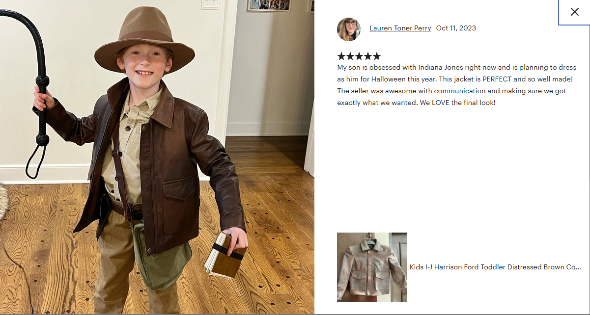 Kids Indiana Jones Harrison Ford Toddler Distressed Real Leather Jacket