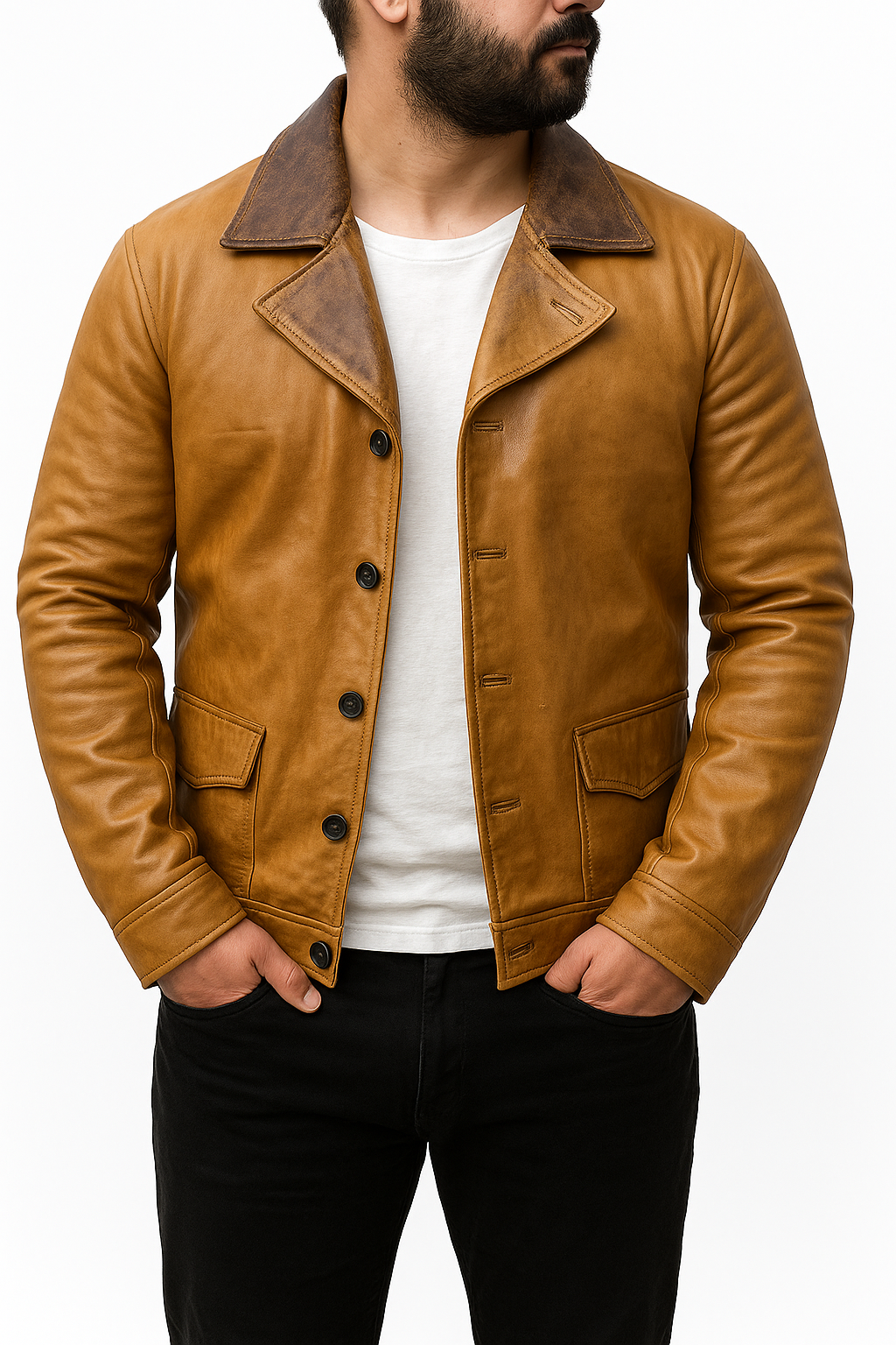 Red Dead Redemption 2 Arthur Morgan Real Leather Jacket front view – genuine tan brown cowboy jacket for men inspired by Arthur Morgan.