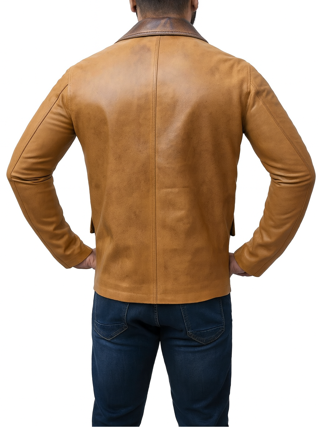 Arthur Morgan Red Dead Redemption 2 leather jacket back design – premium tan brown real leather cowboy jacket for men.