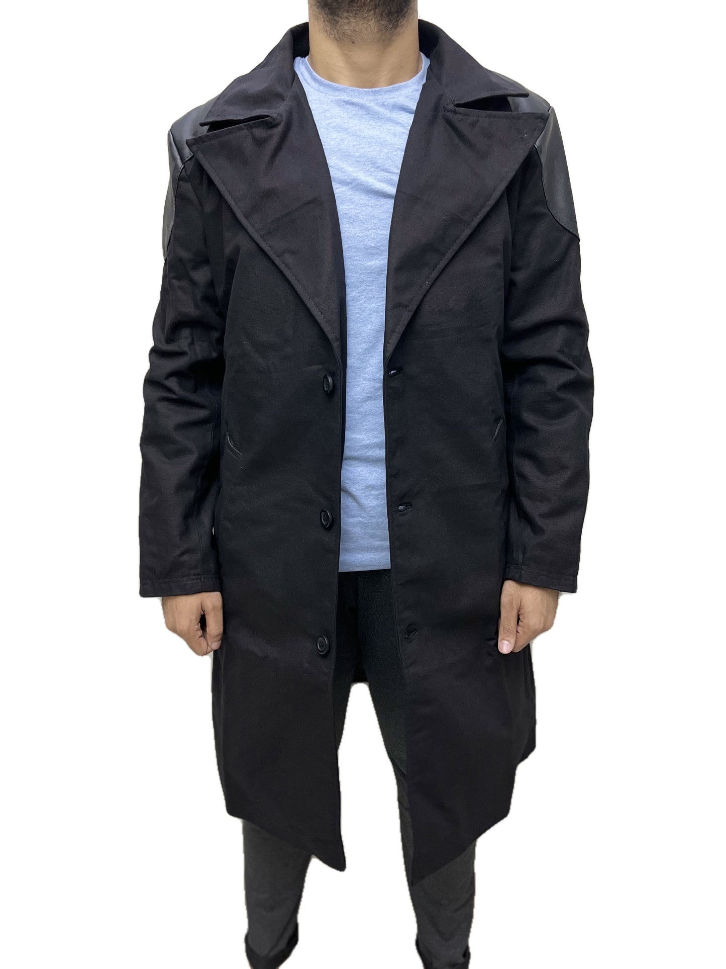 Billy Butcher Karl Urban trench cotton long coat in black color front display for men
