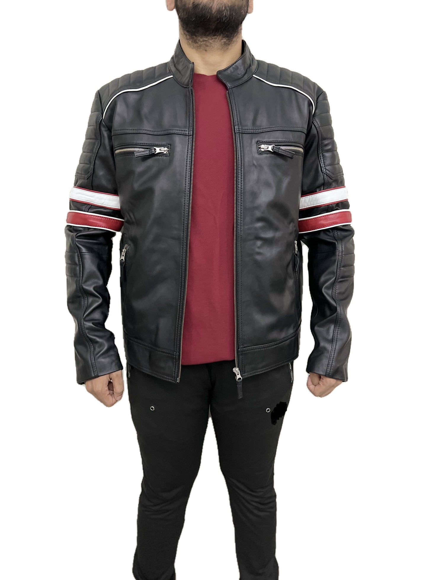 Men Cafe Racer Motorcycle Classic Biker Real Leather Jacket