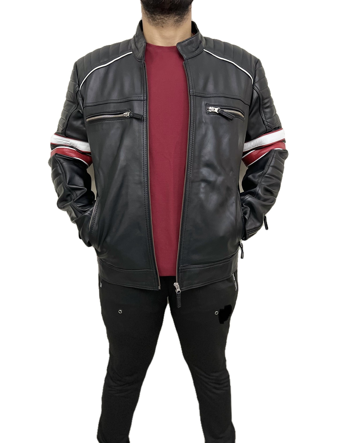 Men Cafe Racer Motorcycle Classic Biker Real Leather Jacket