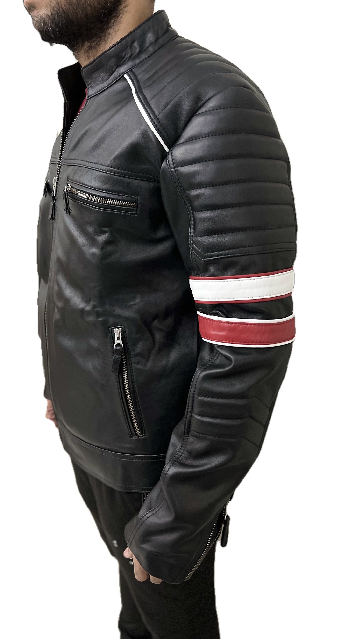 Men Cafe Racer Motorcycle Classic Biker Real Leather Jacket