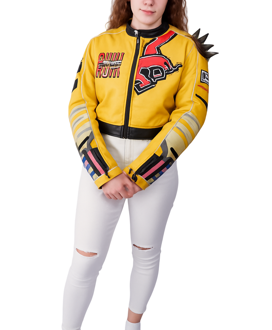 Kpop Demon Hunter Rumi Cropped Biker Women Real Leather Jacket