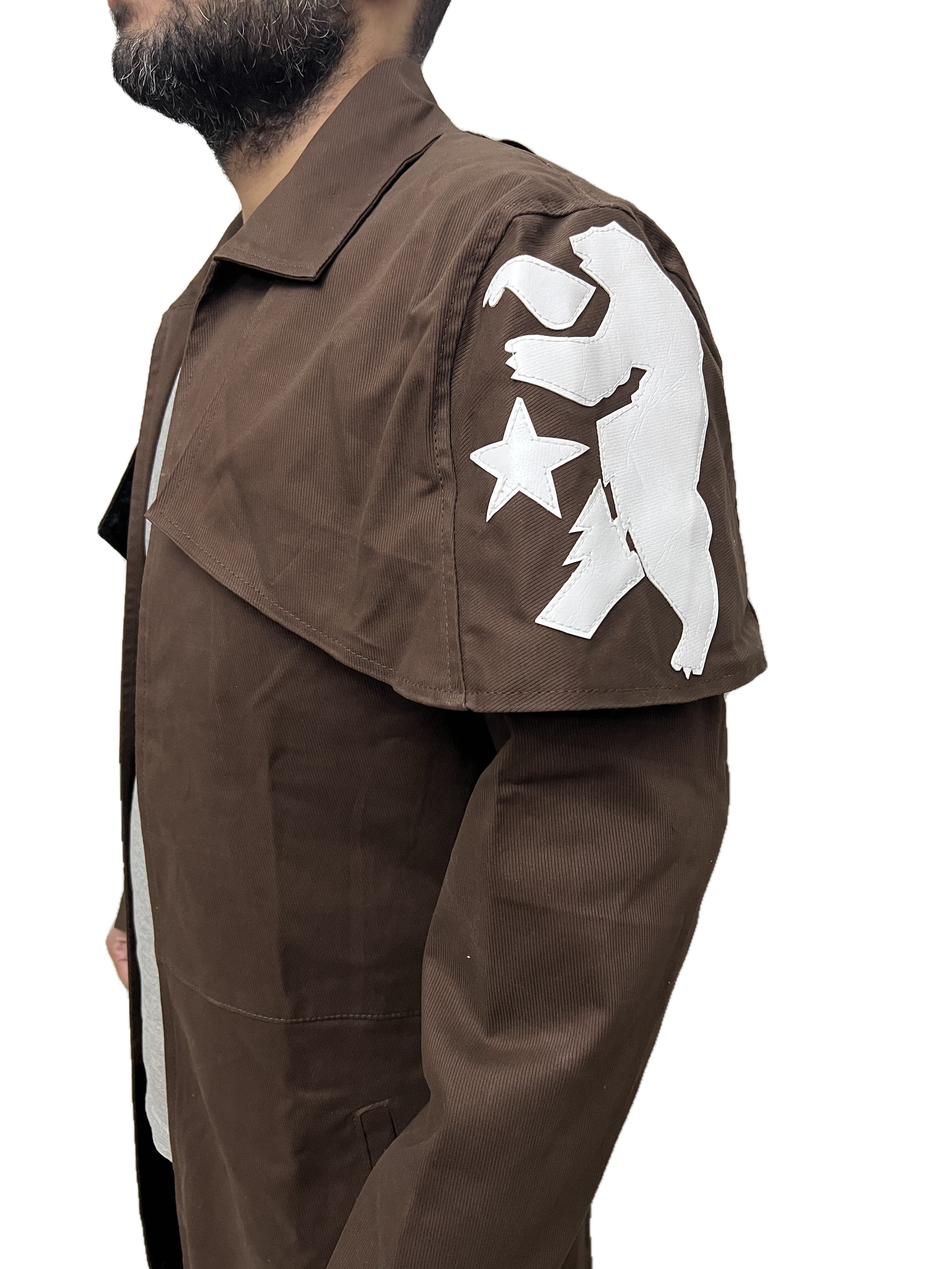 Fallout New Vegas NCR Ranger Long Duster Coat with white bear and star insignia on shoulder