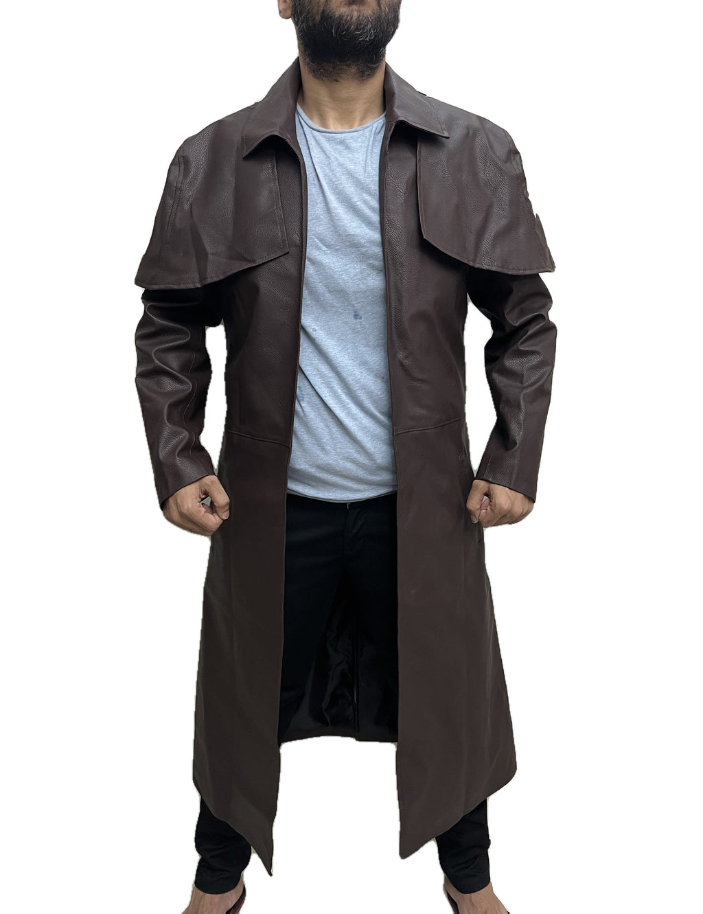Fallout New Vegas NCR Ranger A7 Brown Duster Coat – Front View Vegan Leather Jacket for Men