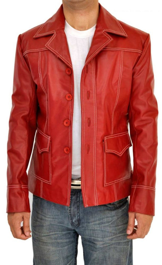 Fight Club Tyler Durden Brad Pitt Real Leather Jacket Coat