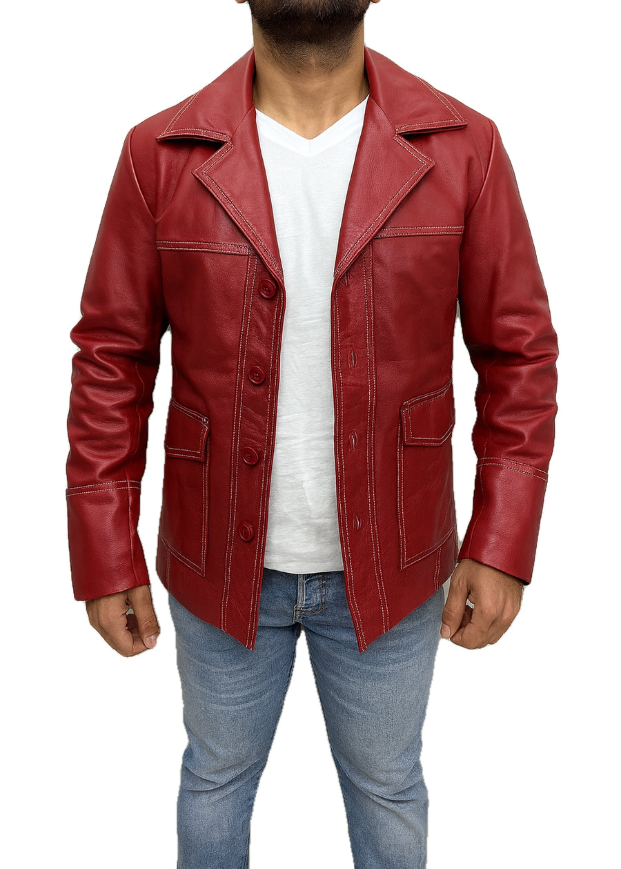 Fight Club Tyler Durden Brad Pitt Real Leather Jacket Coat