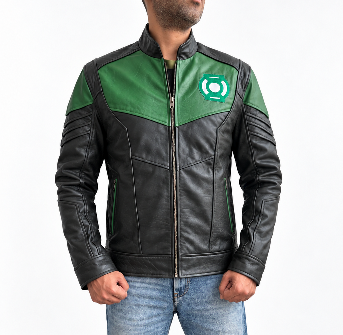 Green Lantern Kyle Chandler Hal Jordan real leather biker jacket front view