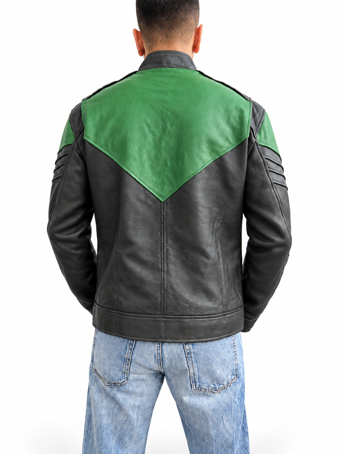 Hal Jordan Green Lantern moto biker leather jacket back view