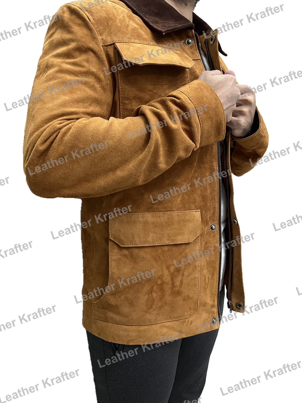 Lower front pocket design – Joel Miller TLOU suede leather trucker jacket