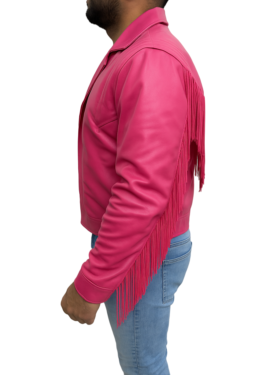 Jason Momoa Minecraft Garett The Garbage Man Garrison Pink Biker Real Leather Jacket – Side View