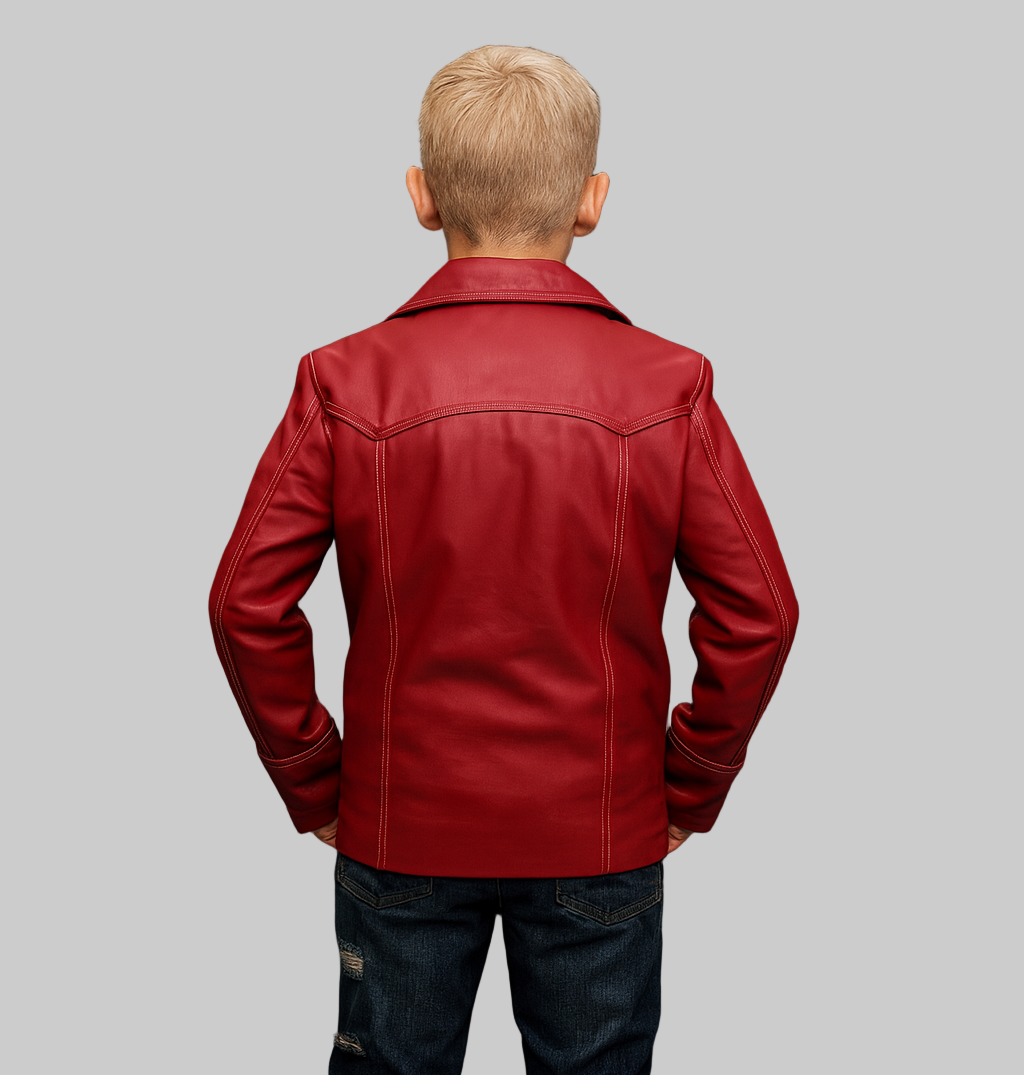 Back view of Kids Fight Club Tyler Durden Unisex Leather Jacket – 100% real leather with classic design for boys and girls