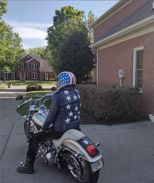 Premium Men's Blue Star Brando Style Motorcycle Distressed Real Leather Jacket biker riding motorcycle outdoors