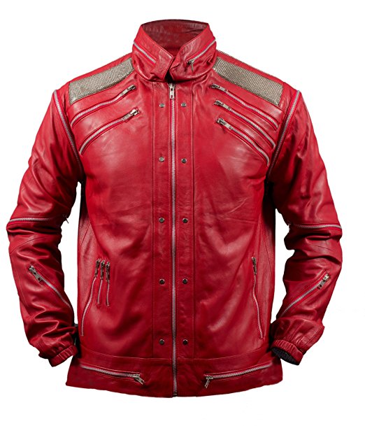 Michael Jackson MJ Beat It red leather jacket front view – premium real leather biker style.