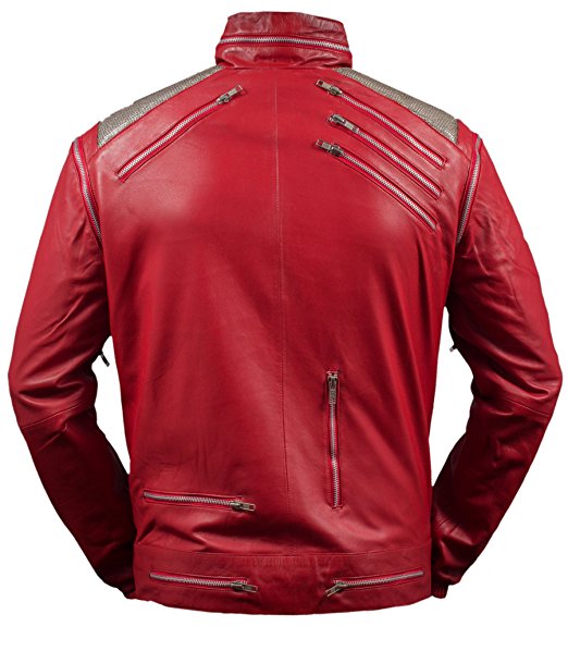 MJ Beat It red leather jacket back view – classic pop-icon design in genuine leather.