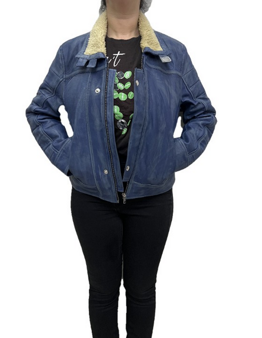 Women Blue Inferno Handmade Retro Distressed Biker Real Leather Jacket