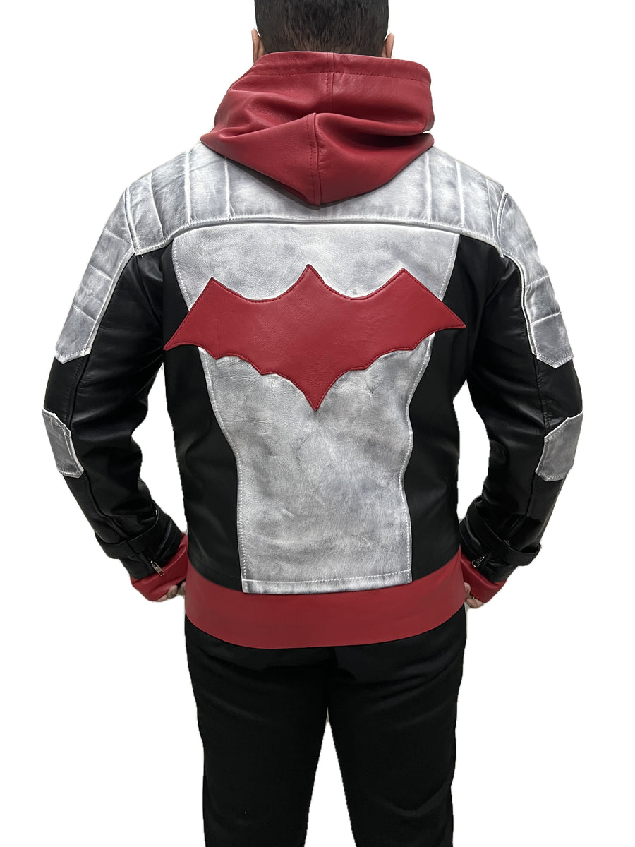 Red Hood Jason Todd Arkham Knight Distressed Biker Real Leather Jacket