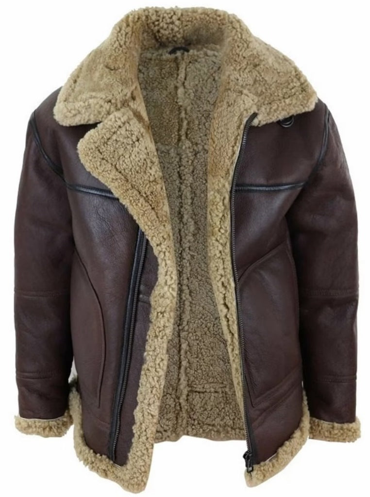 Resident Evil 4 Leon Scott B3 Aviator Bomber Jacket front open view with shearling fur lining