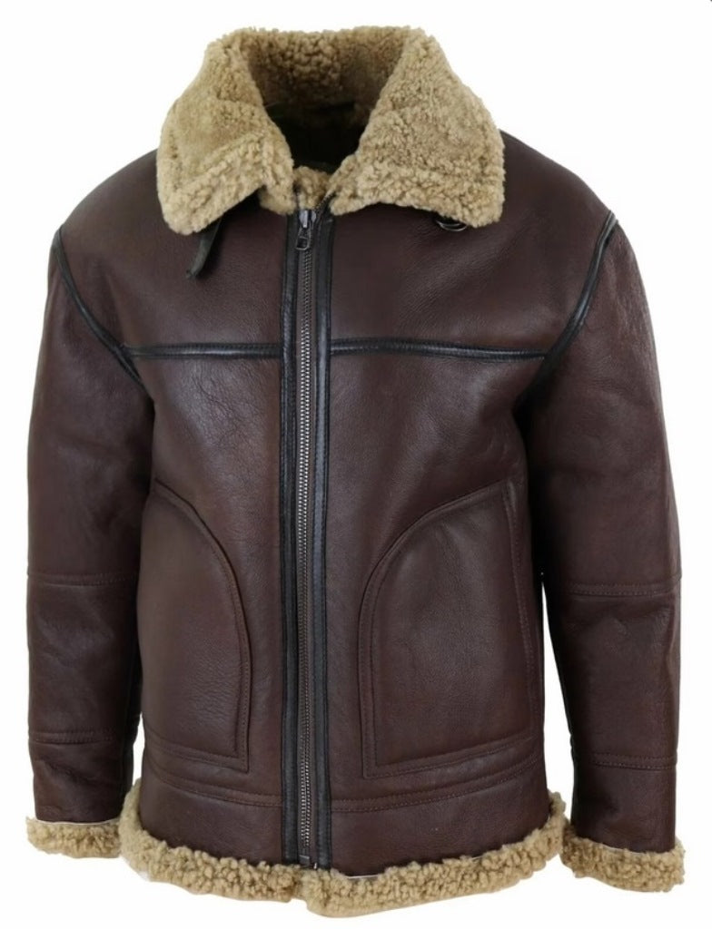 Resident Evil 4 Leon Scott Kennedy brown leather aviator bomber jacket zipped front with fur collar