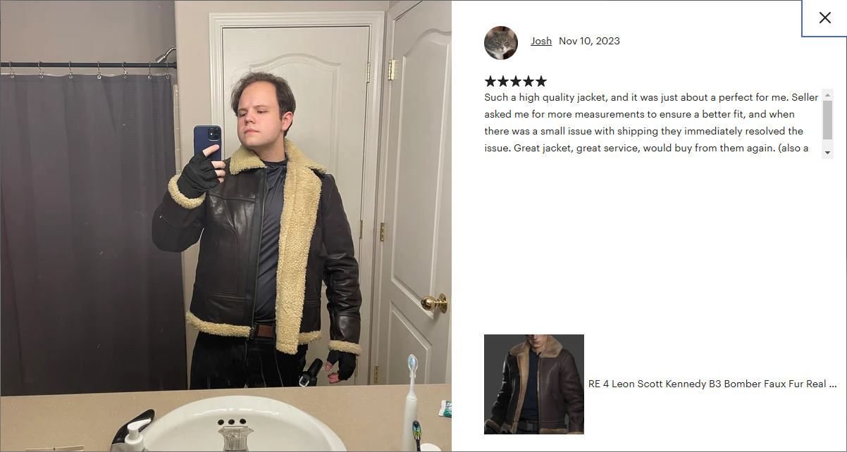 Resident Evil 4 Leon Scott B3 Aviator Bomber Jacket front open view with shearling fur lining