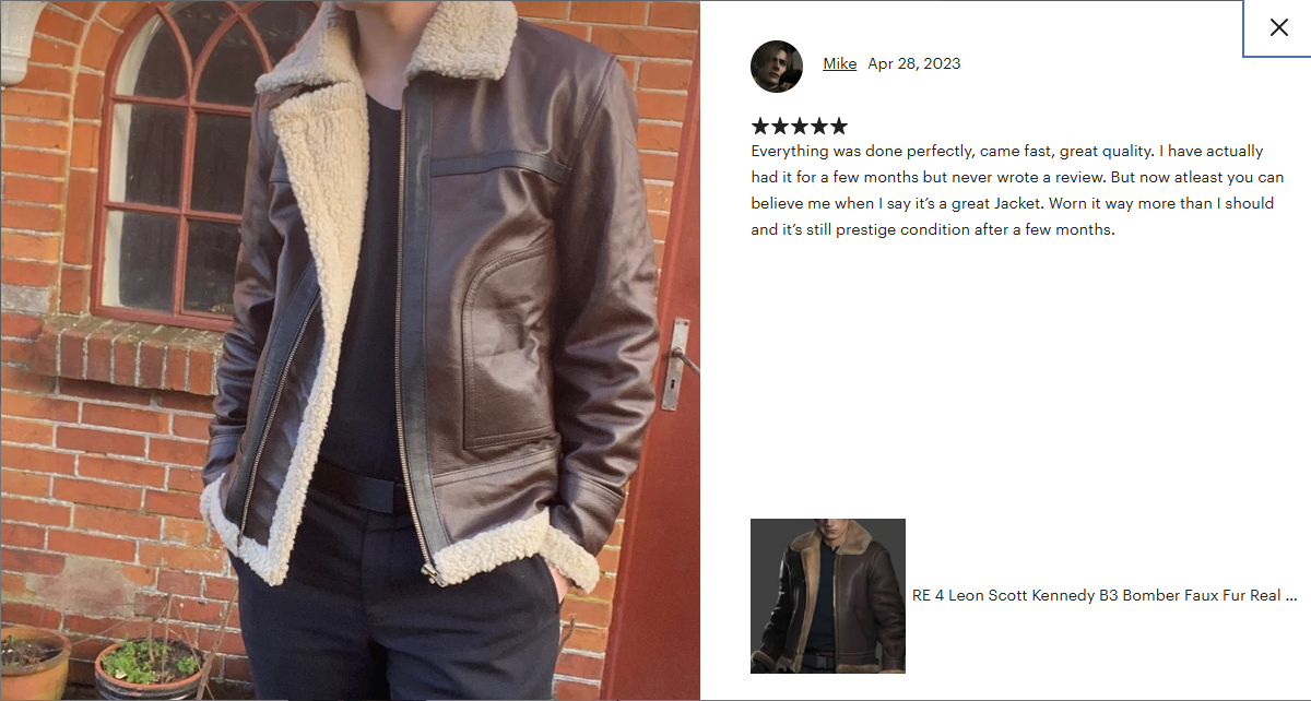 Resident Evil 4 Leon Scott B3 Aviator Bomber Jacket front open view with shearling fur lining