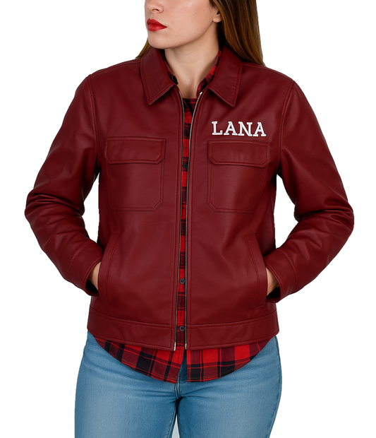 SZA Cry Baby Super Bowl Women Red Leather Jacket front view retro glam biker style for women