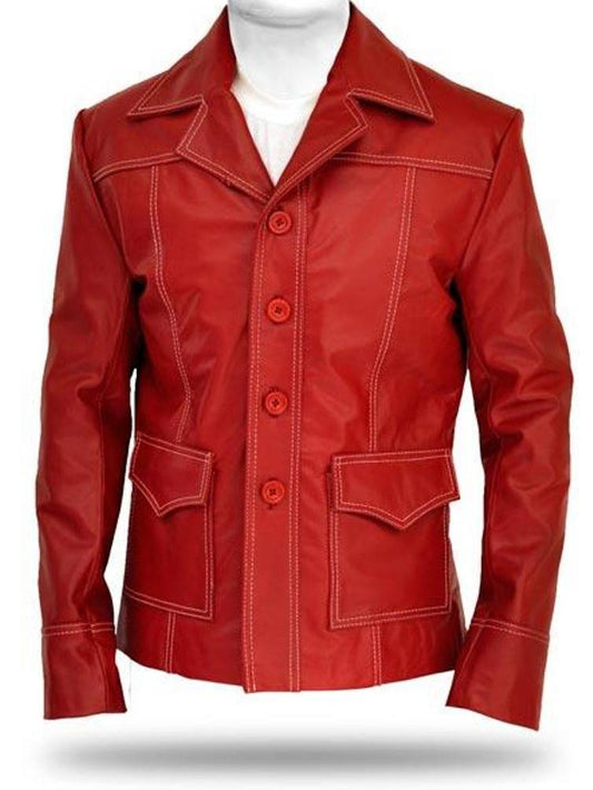 Fight Club Tyler Durden Brad Pitt Real Leather Jacket Coat